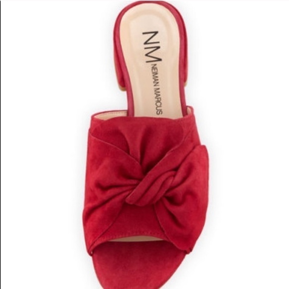 Neiman Marcus Sancha Suede Bow Slide Mules - Picture 3 of 4